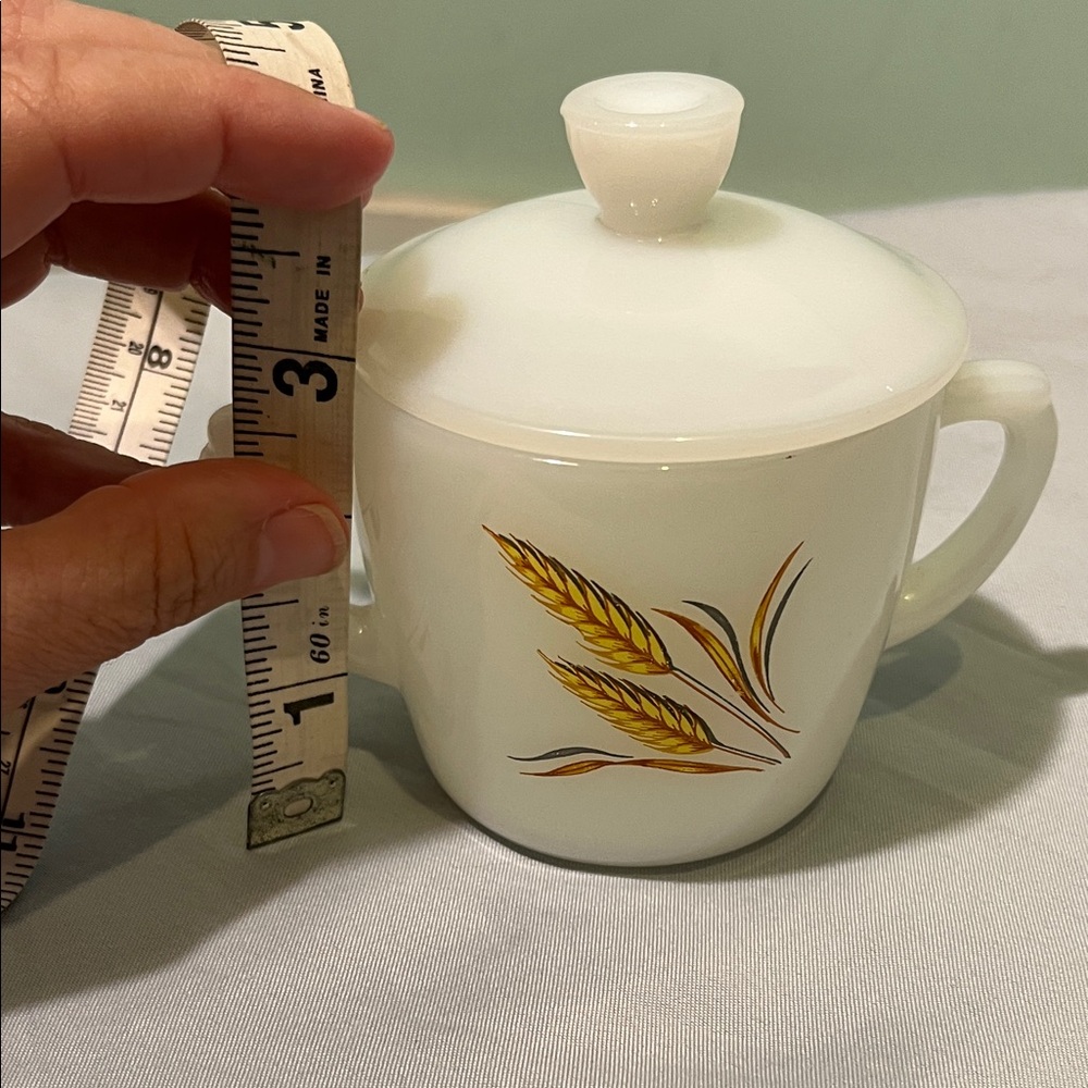 Fire King White Lidded Sugar Bowl Vintage Wheat Classic Design Collectible - Picture 7 of 7